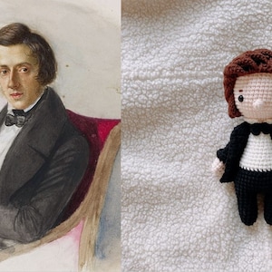 Gehäkelte Frederic Chopin, Musik Geschenk, Musik Dekoration, Musik Spielzeug, Puppen berühmter Menschen, handgemachtes Geschenk, Chopin Komponist, Lehrer Geschenk