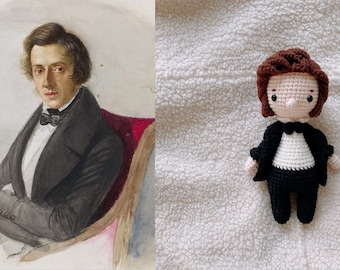 Crochet Frederic Chopin, Musical Gift, Musical Decoration, Musical Toy, Dolls of Famous People, handmade gift, Chopin Composer, Teacher gift