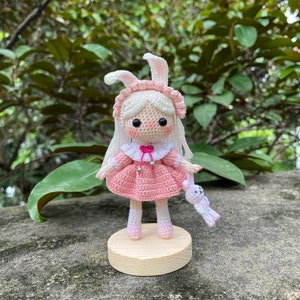Rabbit Baby Girl Crochet Doll, Crochet Collectibles, Amigurumi, Handmade Wool Toy for Kids, Princess Dolls