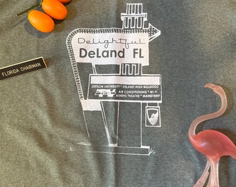Delizioso DeLand Florida Retro Motel Sign Camicia Heather Green Large