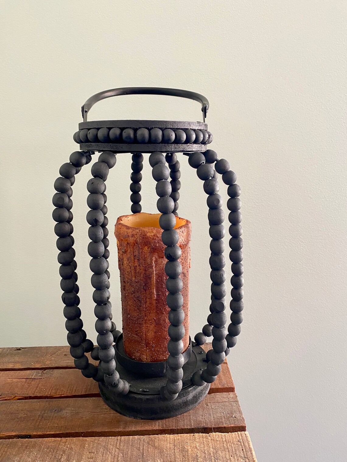 Beaded Lantern Boho Black Candle Holder Pillar Candles Etsy