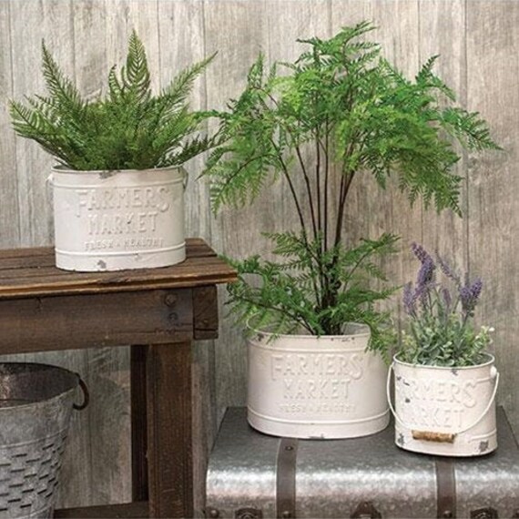 White Metal Bucket Set of 3 White Tin Bucket with Handle Etsy