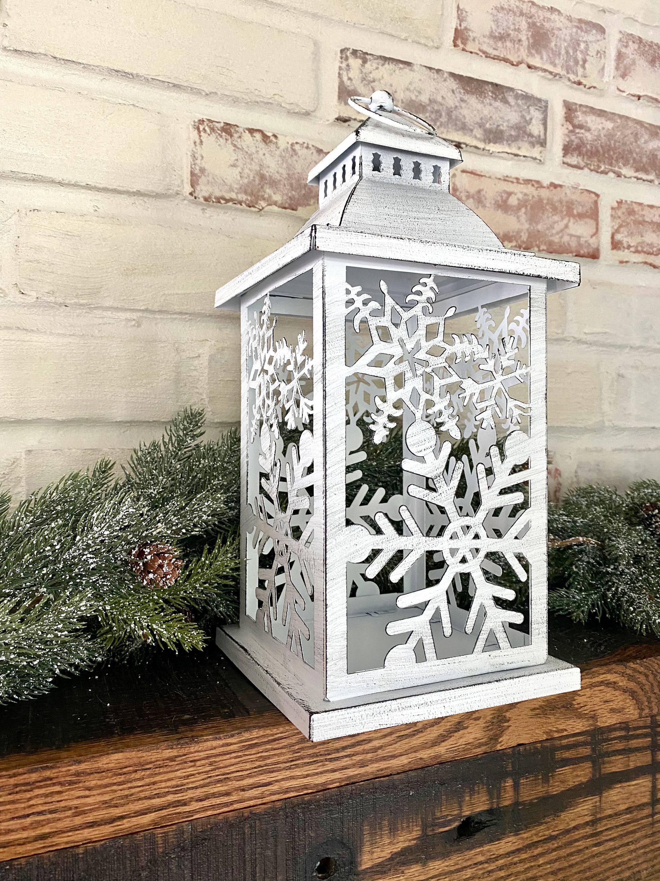 White Metal Lantern Snowflake Lantern Hanging White Candle Etsy