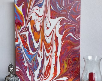 注ぐ技法と 2 つのビー玉を使用したモダンな抽象絵画 (蘭のファンタジー)
