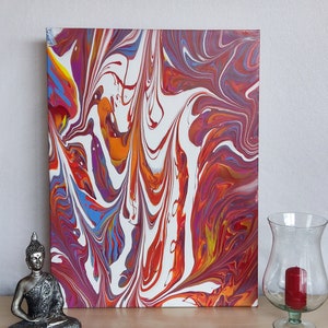 Modern abstract painting with pouring technique and 2 marble (orchid fantasy)