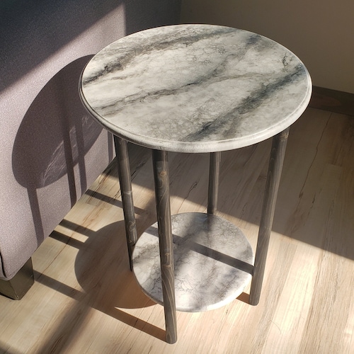 White Marble Round Accent Table Mid Century Modern Coffee Etsy