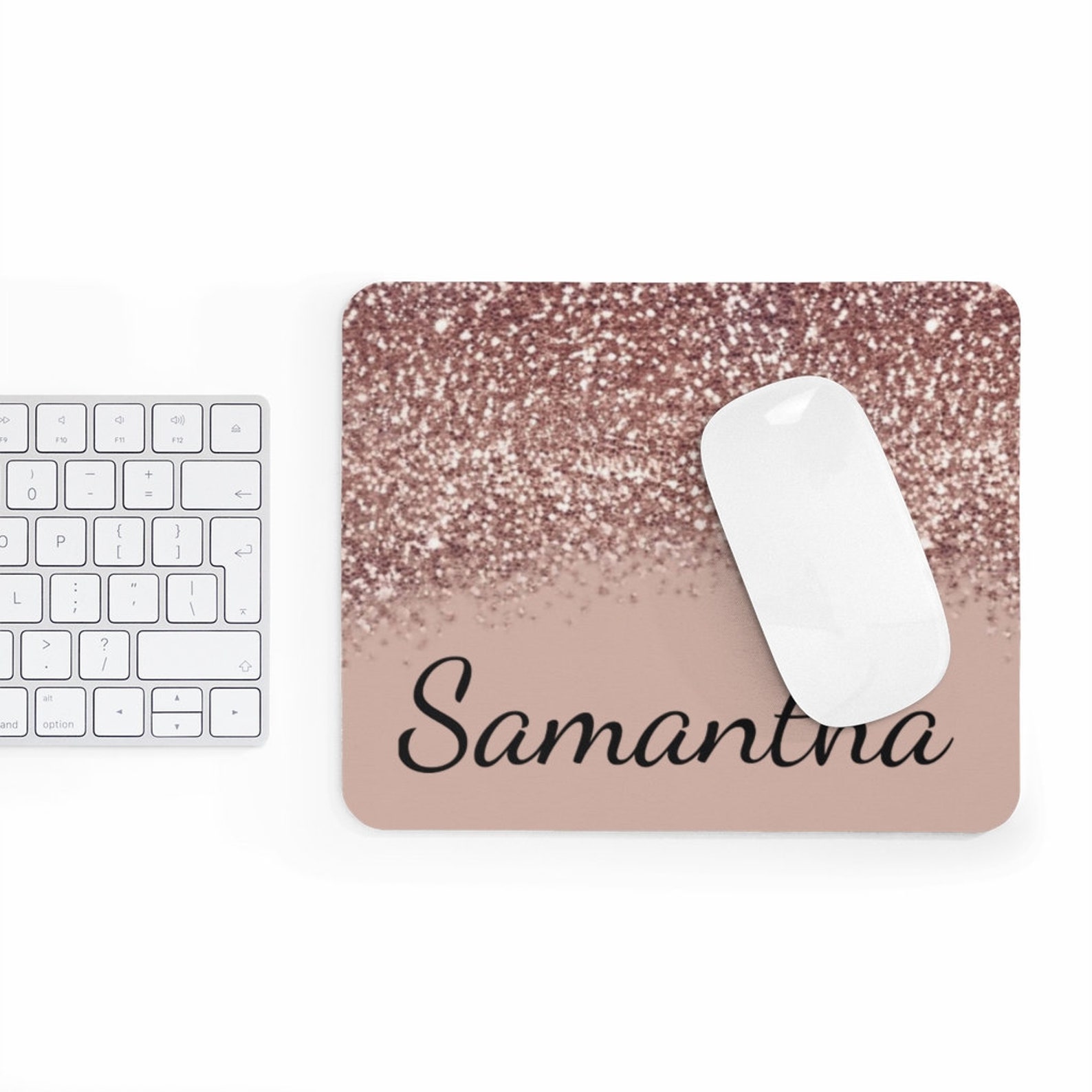Personalized Mouse Pad Rose Gold Glitter Home Mouse Pad Etsy