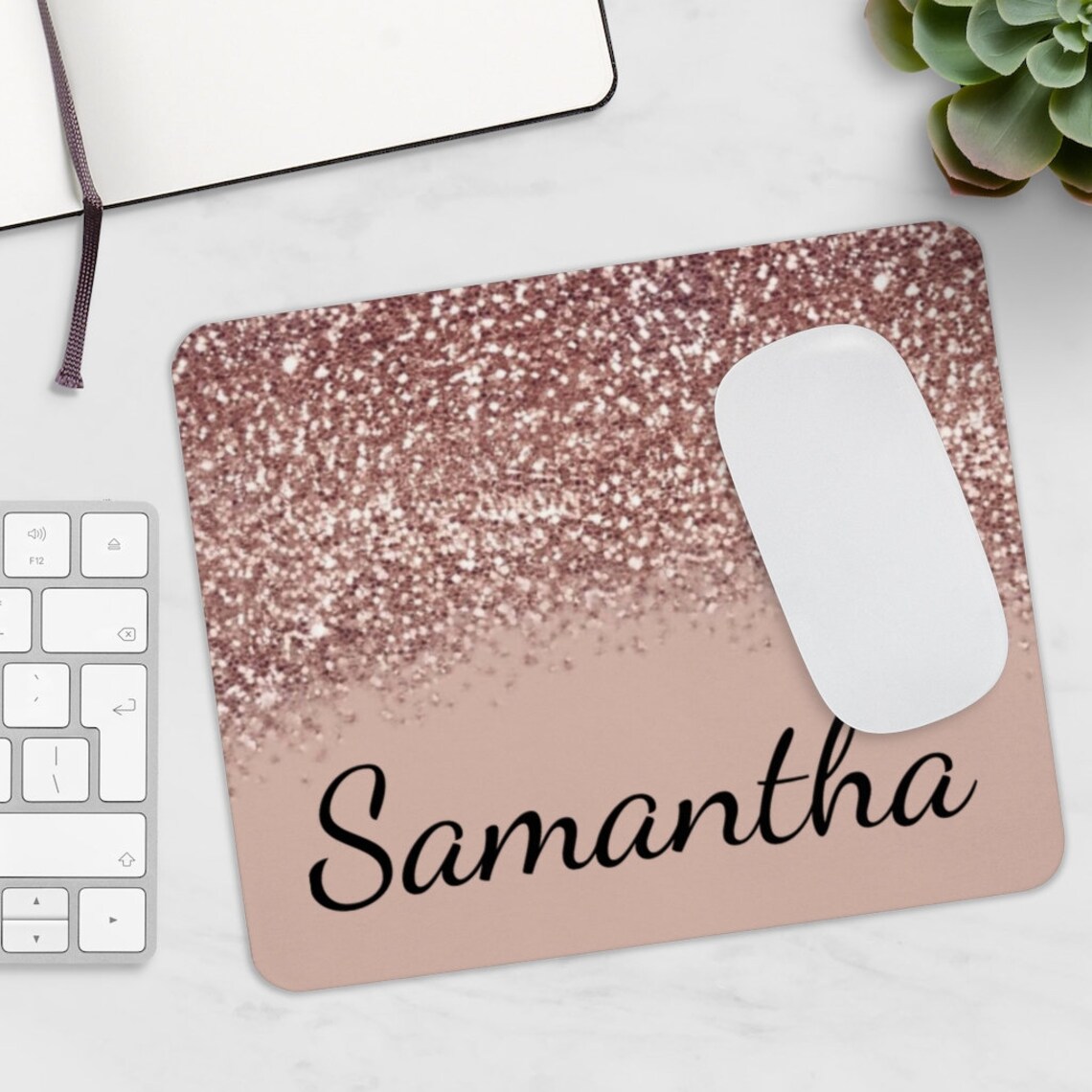 Personalized Mouse Pad Rose Gold Glitter Home Mouse Pad Etsy