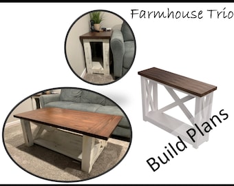 Farmhouse Trio - Coffee Table, End Table, and Console Table - PDF Instant Download