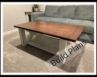 Farmhouse Style Coffee Table DIY Build Plans - PDF Instant Download - Easily Customizable!