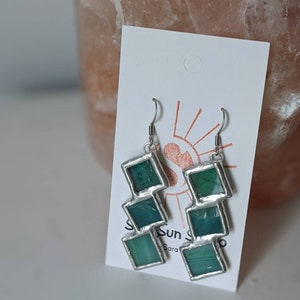 Handcrafted Stained Glass Earrings, style: cascading squares