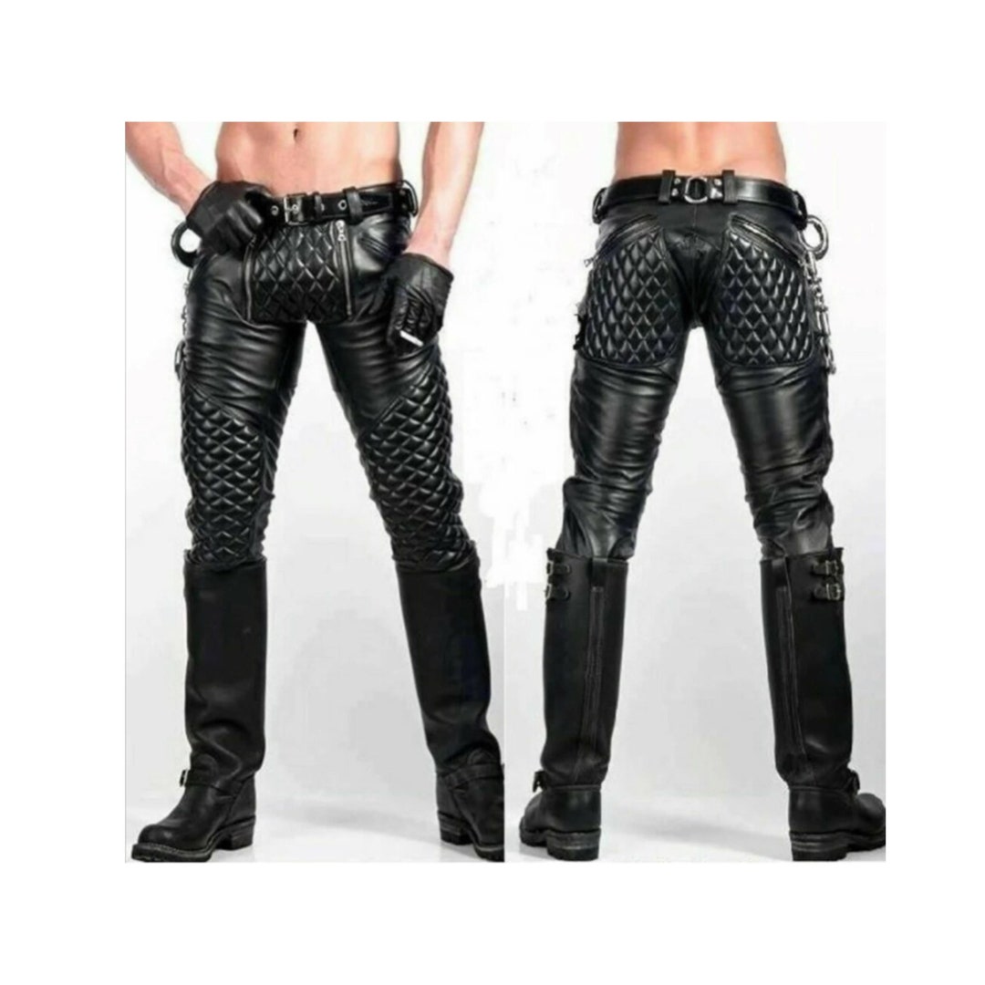 Men's Quilted Leather Pants Genuine Cowhide Leather Sports - Etsy