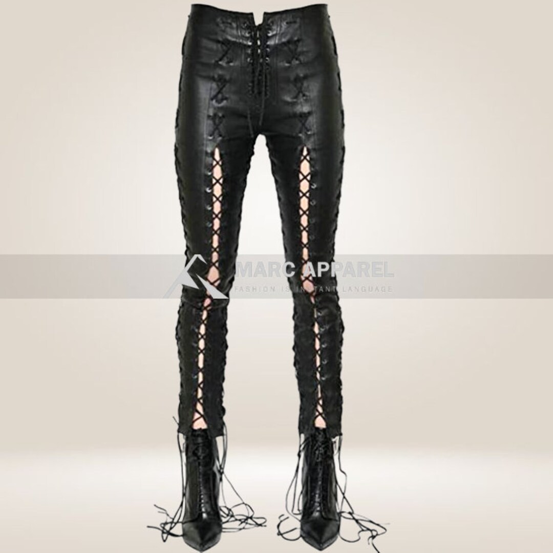 Womens Genuine Black Leather Pant Laces Style Pants Handmade Etsy