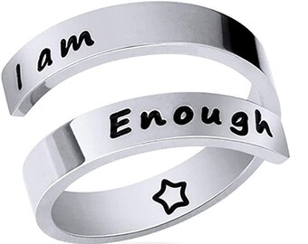 Suyi Inspirational Motivational Ring Stainless Steel Adjustable Ring Personalized Engraved Stacking Ring for Women