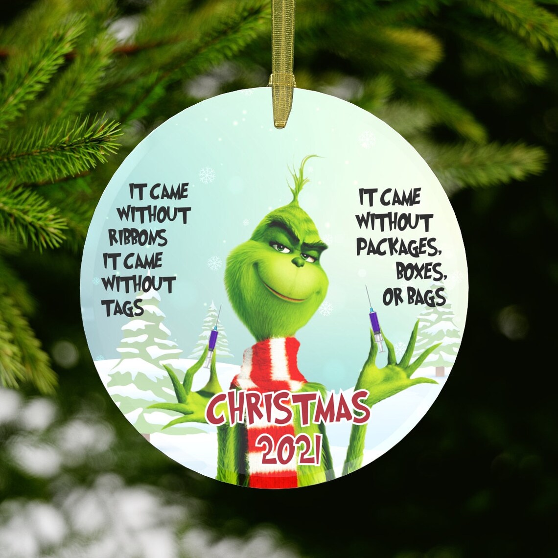 2021 christmas ornament The Grinch quote holding vaccines | Etsy