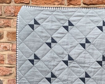 Modern Patchwork Linen Gender Neutral Baby Blanket - Grey Green Blue Nursery - New mom gift