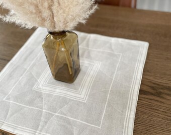 Quilted Natural Grey and White Linen Table Centrepiece - Neutral color Square Table runner