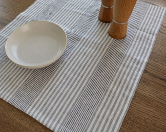 White Black Striped Washed Linen Tea Towel - Heavy Soft Linen Dish Towel - Table Runner