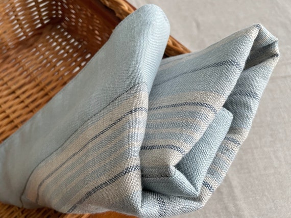 Padded Grey Blue Striped Soft Linen Bath Mat Washable Floor 
