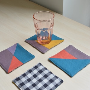 Color Block Bright Checkered Linen Coasters - Tropical House Decor - Student Housewarming Gift