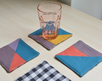 Color Block Bright Checkered Linen Coasters - Tropical House Decor - Student Housewarming Gift