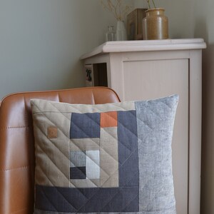 Grey Orange Color Block Patchwork Linen Throw Pillow Cover 17 x 17 One of a kind, Modern, Neutral, Minimalist, Industrial Room Decor image 7