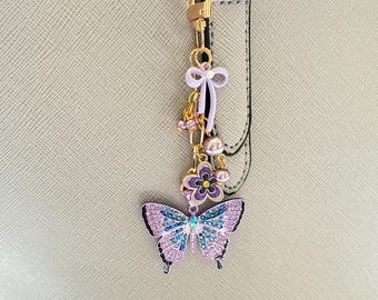 Purple Butterfly Bag Charm: Clip On Personalized Purse or Journal Accessory
