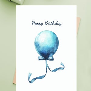 Blue Balloon Birthday Card, Printable Birthday Card, DIY Birthday Card, Instant Download Birthday Card, Print a Birthday Card,Happy Birthday