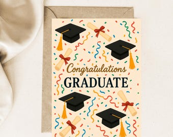 Graduation Card Printable: Confetti & Caps Design (Digital Download)