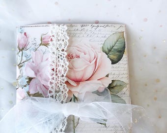 Handmade Pink Roses and Lace Folio, Journal Insert