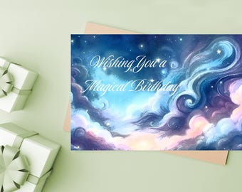 Watercolor Galaxy Birthday Card: Magical Wishes (Printable)