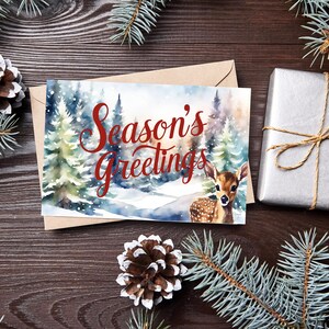 Deer Holiday Card: Watercolor Seasons Greetings (Digital Download)