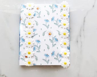 Handmade Denim and Daisies Folio Journal Insert, Writing Flip Book, Fall Scrapbook Insert