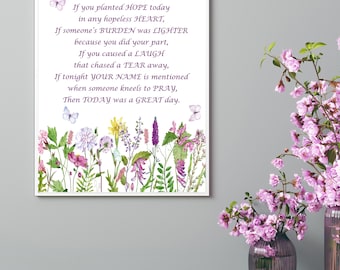 Handmade Watercolor Wildflower Art Print: Inspirational Hope Poem Home Decor