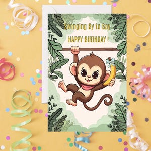 Monkey Birthday Card, DIY Download Birthday Card, Birthday Card For Children, Birthday Card for Kids, Cute Animal Birthday Card for Boy