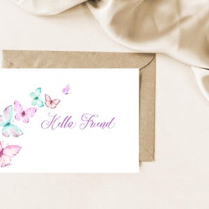Butterflies Hello Friend Printable Card, Butterfly Card, Encouragement Card, Friendship Card, DIY Printable Card, Digital Download Card