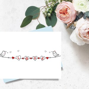 Love Birds Card, Printable Love Birds Valentine Card, Printable Love Card, Printable Anniversary Card, Cute Birds on a Line Card, Love Card