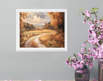 Handmade Autumn Landscape Art Print: Golden Country Home Decor