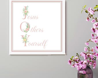 Handmade Watercolor Roses JOY Wall Art: Christian Inspirational Home Decor