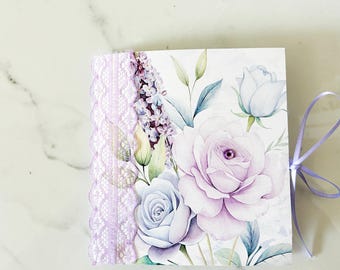 Handmade Purple Roses and Lace Folio: Floral Journal or Scrapbook Insert