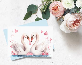 Watercolor Swans Love Card: Romantic Printable (Digital Download)