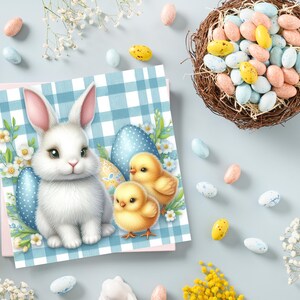 Easter Bunny and Chicks Card, Printable Easter Card, Spring Card,
