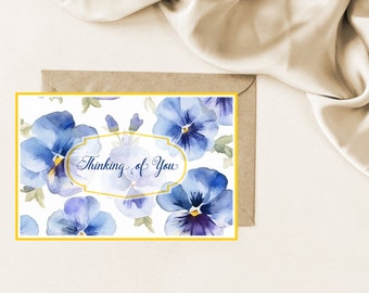 Watercolor Pansies Thinking of You Card (Digital Download)