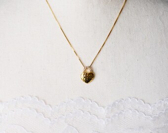 Gold Heart Necklace: Unique Hammered 14K Gold with CZ Accents