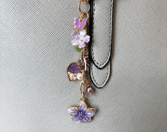 Handmade Purple Flower Bag Charm: Dangle Accessory for Purse or Journal