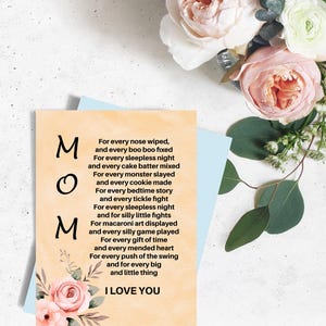 Printable Mom Poem Card, Mom Birthday Card, DIY Printable Card for Mom, Mothers Day Card, Mom Poem Card, Mom Card, Sentimental Card for Mom