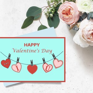 Happy Valentines Day Card  with Love Hearts, Printable Valentines Day Card, Cute Hearts Card for Valentines Day, Heart Card Printable, Love