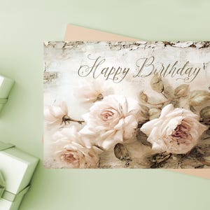 Vintage Roses Birthday Card ,Printable Birthday Card, Roses Card, Victorian Roses Birthday Card, Print At Home Cards, Birthday Card for Her