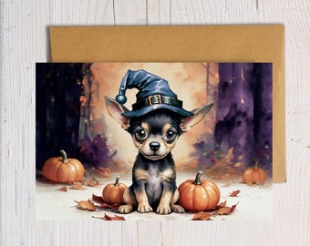 Handmade Chihuahua Halloween Card: Dog Wizard Note