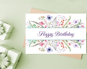 Wildflower Birthday Card: Printable DIY Greeting Card (Digital Download)
